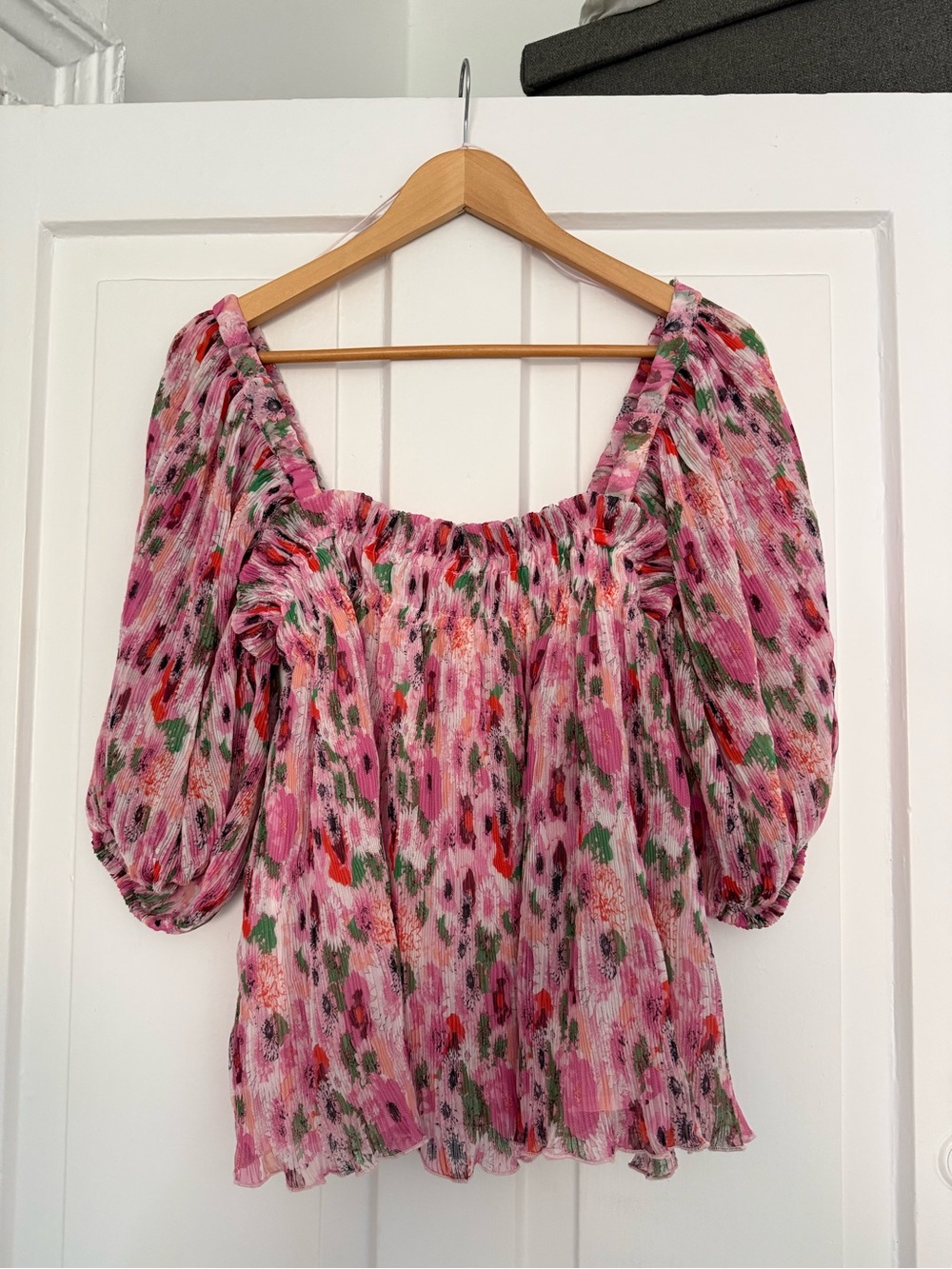 Ganni Pink Floral Peasant Blouse